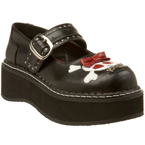 Demonia Womenaposs Aposemily221apos Black Skull Mary Jane Platform Shoes