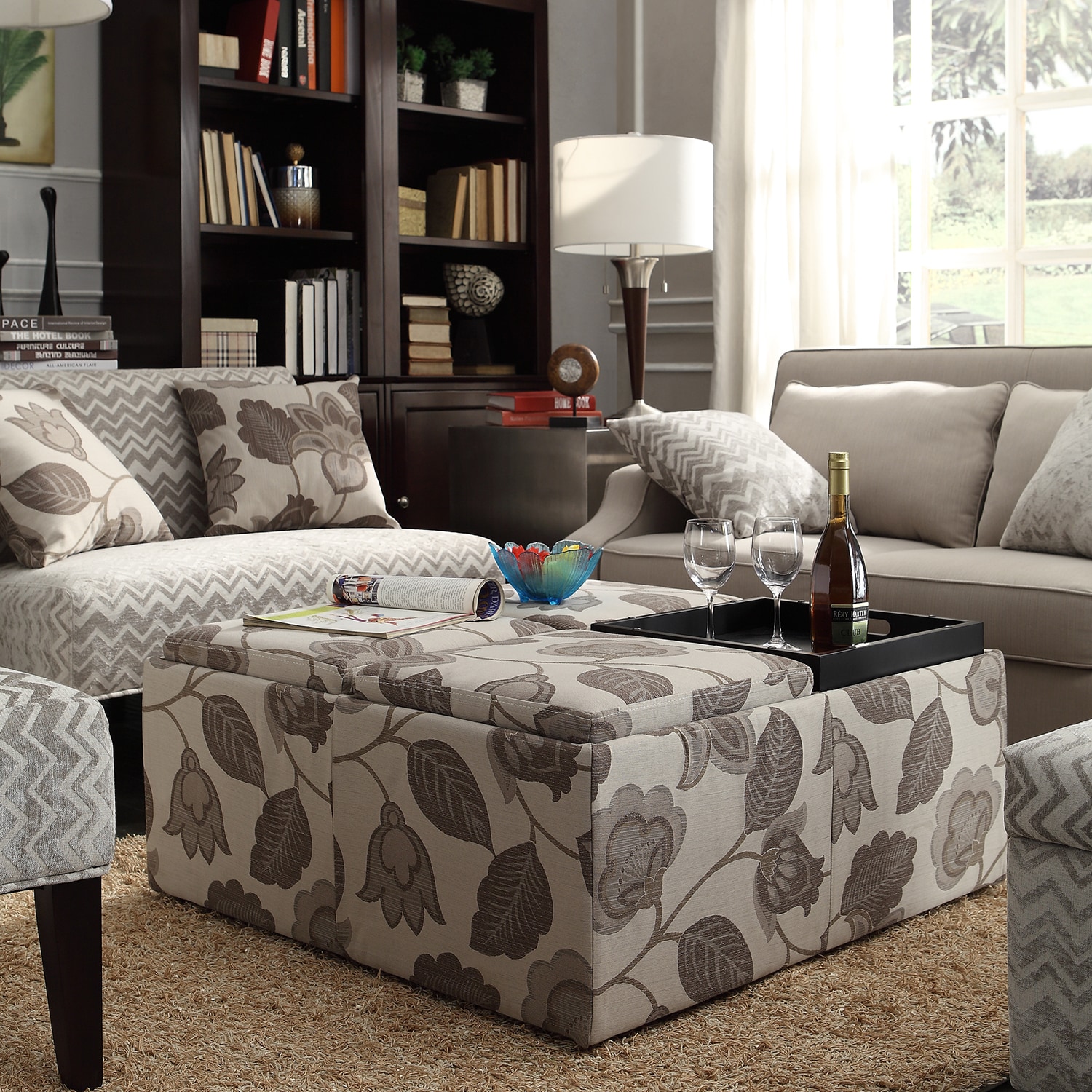 Inspire Q Montrose Grey Floral Storage Cocktail Ottoman