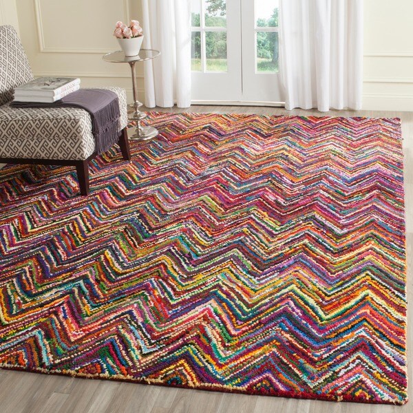 Safavieh Handmade Nantucket Abstract Chevron Pink/ Multi Cotton Rug - 9' x 12'