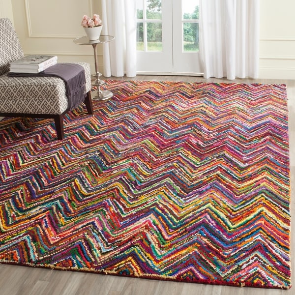 Safavieh Handmade Nantucket Abstract Chevron Pink/ Multi Cotton Rug - 9' x 12'