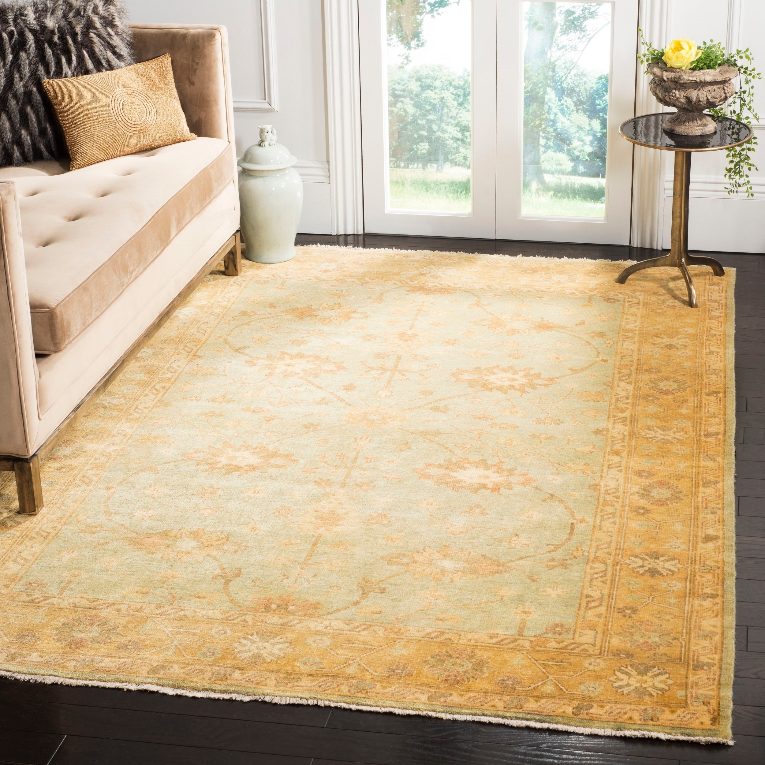 Safavieh Hand knotted Oushak Light Blue/ Gold Wool Rug (6 X 9)