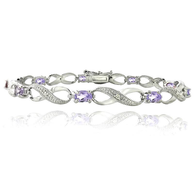 Glitzy Rocks Silvertone Gemstone and Diamond Accent Infinity Link Bracelet