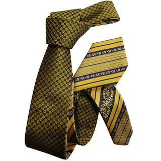 Dmitry Men's Gold Patterned Double-sided Italian Silk Tie