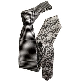Shop Dmitry Men's Grey Patterned Double-sided Italian Silk Tie ...