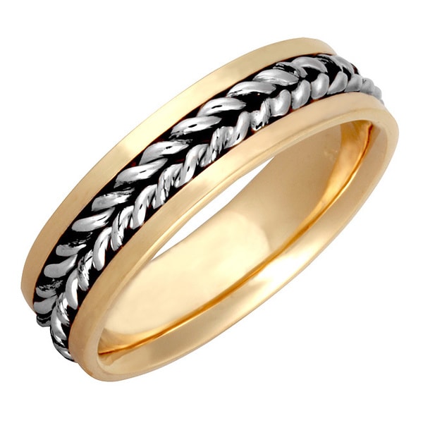 Shop 14k Two-tone Gold Men's Handmade Comfort-fit Rope Wedding Band ...