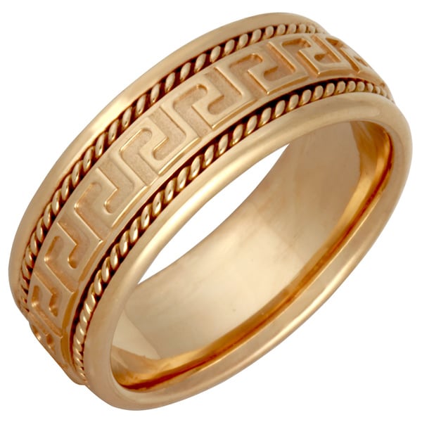 14k Yellow Gold Mens Handmade Grecian Key Comfort fit Wedding Band