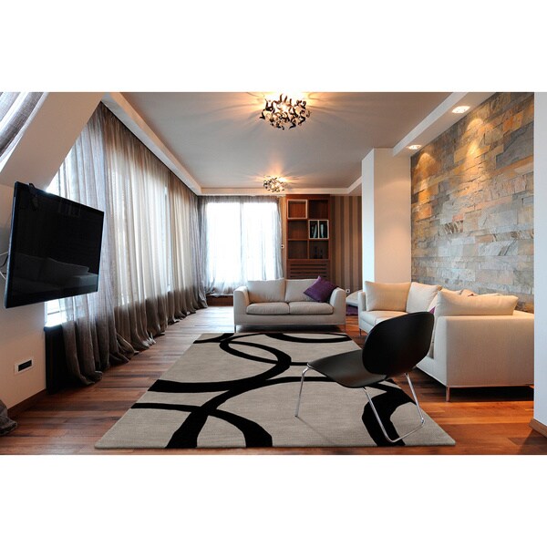 Graffix Circles Hand-Tufted Grey Rug - 8' x 11'