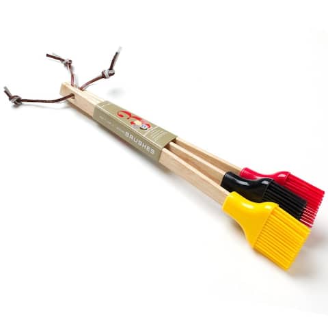 Set of 3 Large Silicone Basting Brushes with Wood Handles