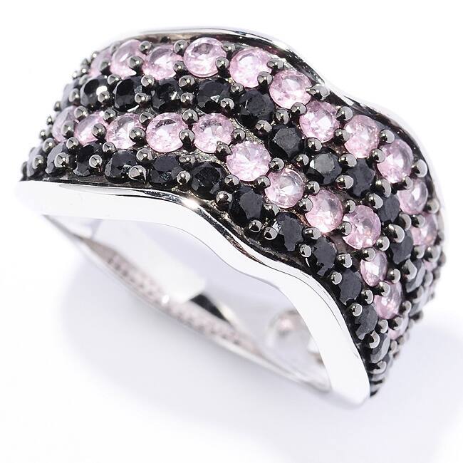 Sterling Silver 2 2/5ct TGW Black Spinel and Pink Sapphire Wave Ring