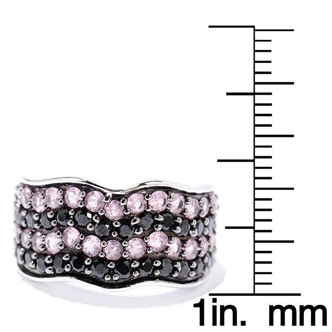 Sterling Silver 2 2/5ct TGW Black Spinel and Pink Sapphire Wave Ring