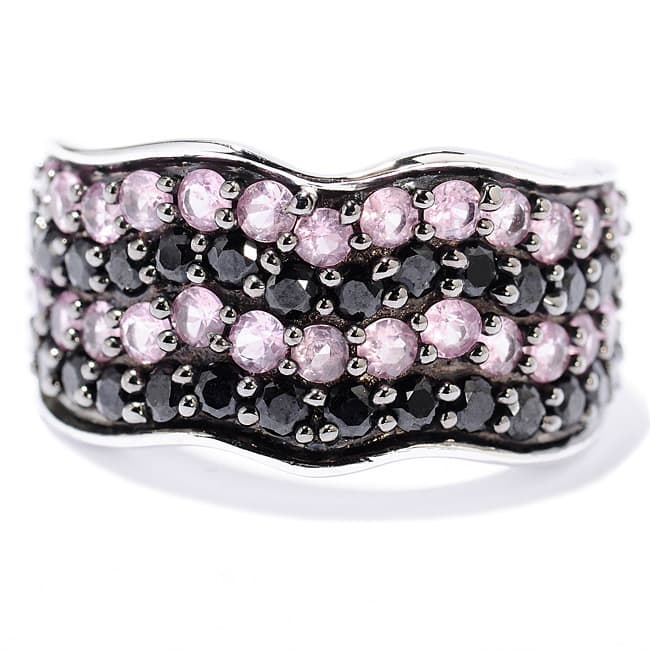 Sterling Silver 2 2/5ct TGW Black Spinel and Pink Sapphire Wave Ring - 7
