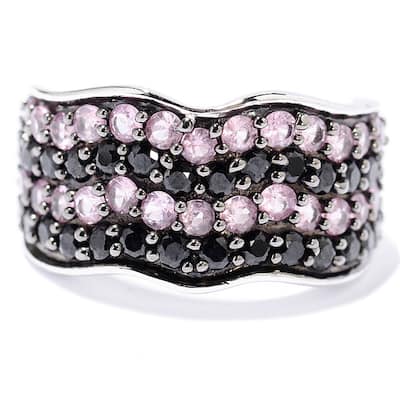 Sterling Silver 2 2/5ct TGW Black Spinel and Pink Sapphire Wave Ring