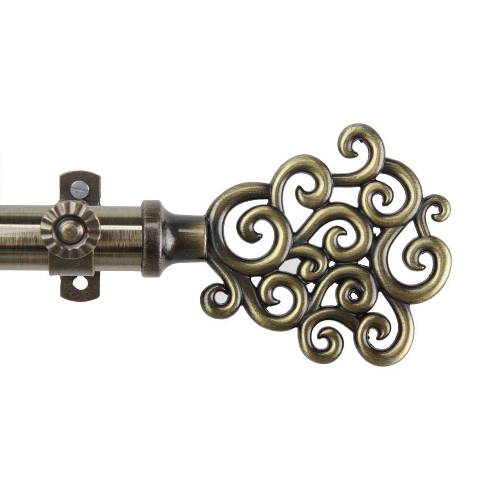 Cloud Adjustable Antique Brass Curtain Rod (4 inches wide x 3 1/5 inches high x 2/5 inches deepDiameter 13/16 inch diameter poleBrackets quantity 28 48 inch (2 pc), 48 84 inch (3 pc), 66 120 inch (3pc), 120 170 inch (4 pc). Projection 2 inch./liMateri