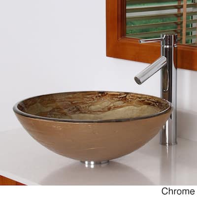 Elite Modern Design Tempered Glass Bathroom Vessel Sink with Faucet Combo