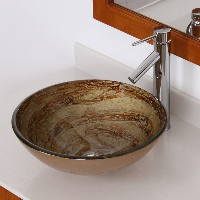 Elite Modern Design Tempered Glass Bathroom Vessel Sink with Faucet Combo