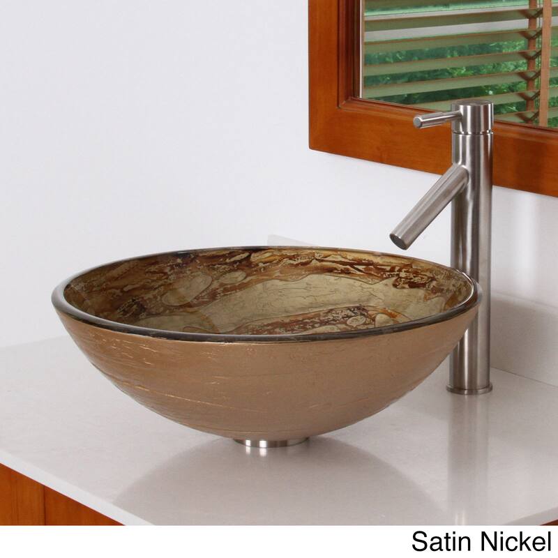 Elite Modern Design Tempered Glass Bathroom Vessel Sink with Faucet Combo