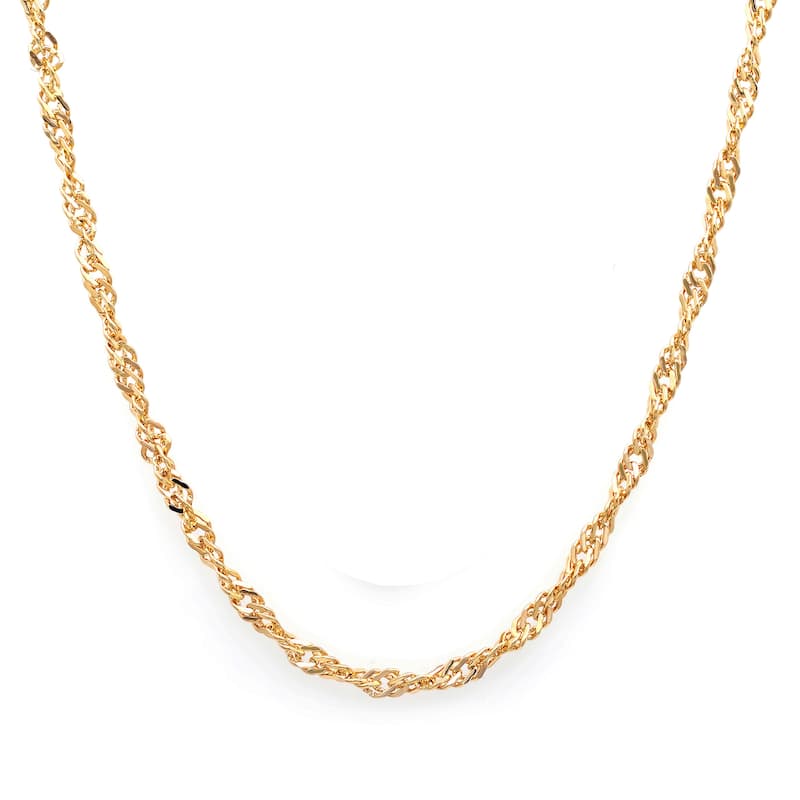 Yellow Gold Plated Silver 2 mm Singapore Chain Necklace - 18 Inch