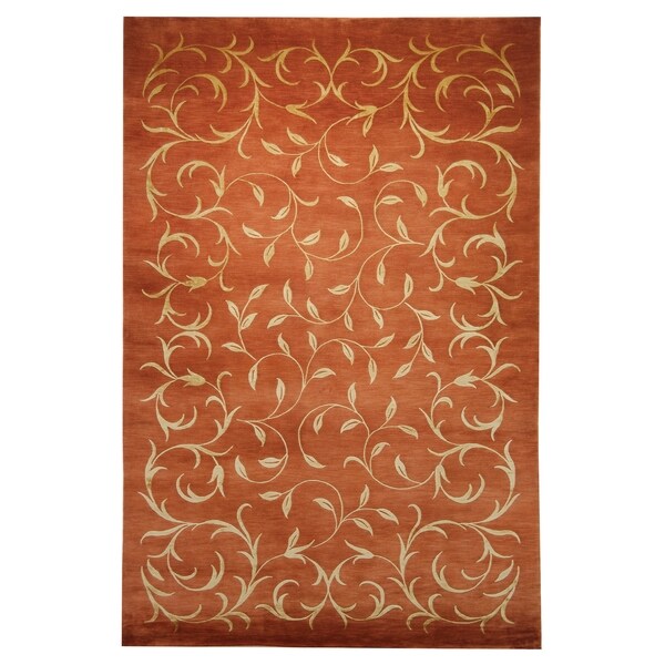 Safavieh Hand-knotted Tibetan Scrolling Vines Rust/ Gold Wool/ Silk Rug - 8' x 10'