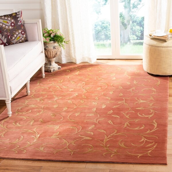 Safavieh Hand-knotted Tibetan Scrolling Vines Rust/ Gold Wool/ Silk Rug - 8' x 10'