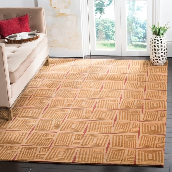 Safavieh Hand-knotted Tibetan Contemporary Abstract Gold/ Rust Wool/ Silk Rug - 9' x 12'