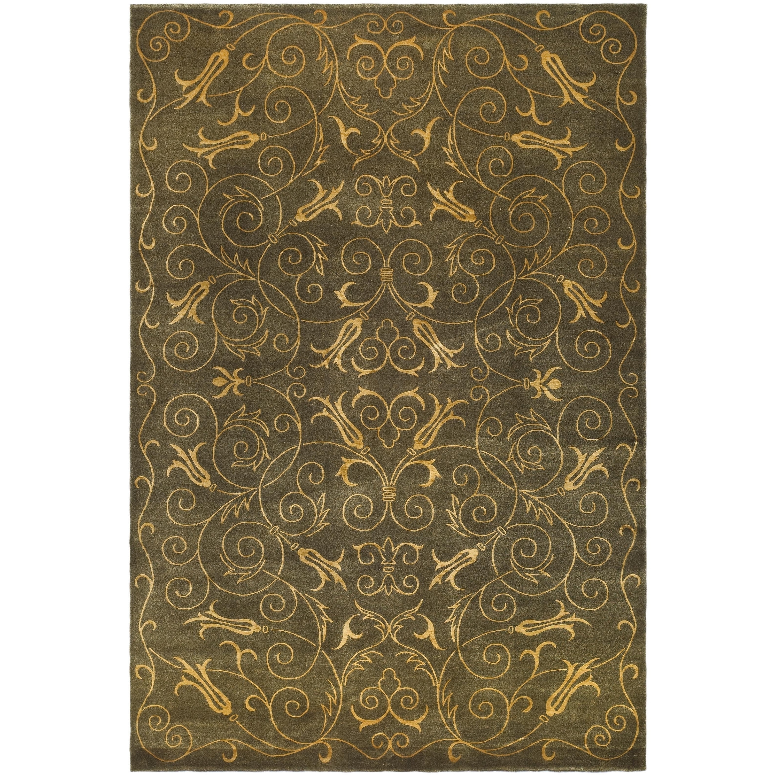 Safavieh Hand knotted Tibetan Iron Scrolls Green/ Gold Geometric Wool/ Silk Rug (6 X 9)