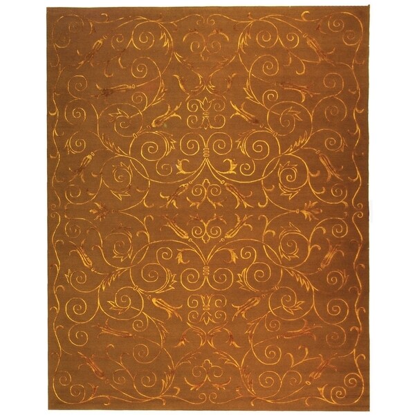 Safavieh Hand-knotted Tibetan Iron Scrolls Deep Bronze Wool/ Silk Rug - 9' x 12'