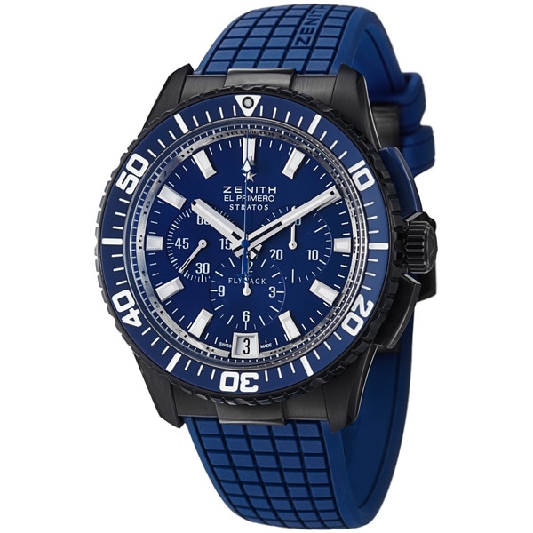 Zenith Men's 'El Primero Stratos Flyback' Blue Rubber Strap Watch Zenith Men's Zenith Watches