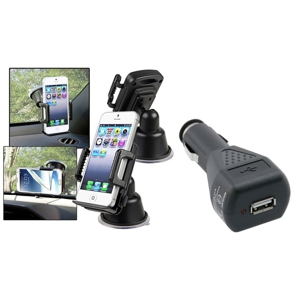 INSTEN Universal Suction Mount In Car Holder/ USB Car Charger Adapter