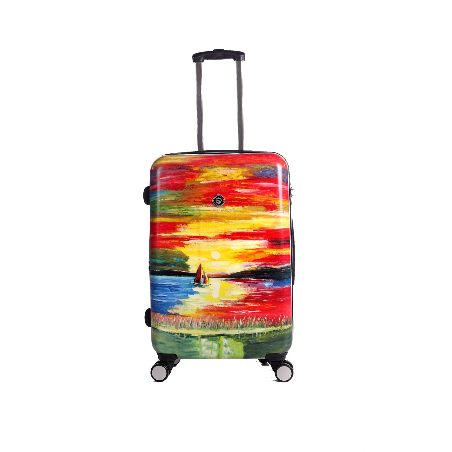 Neocover Sailing Through Sunsets 28 inch Hardside Spinner Upright Suitcase (MulticolorWeight 10.1 pounds Pockets One (1) large pocket, two (2) small pockets Carrying handle Metal handle with soft rubber grip Impact locking push button aluminum telescop