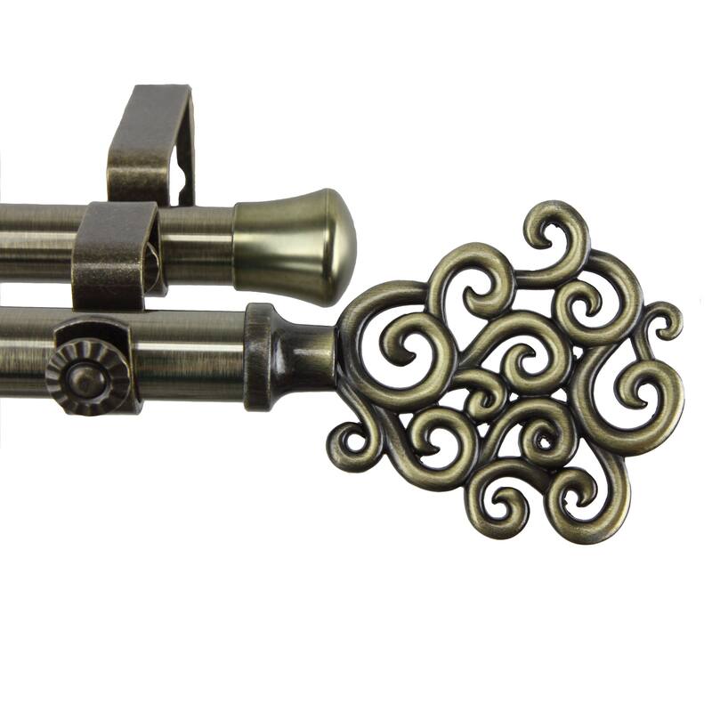 InStyleDesign Cloud Antique Brass Adjustable Double Curtain Rod Set