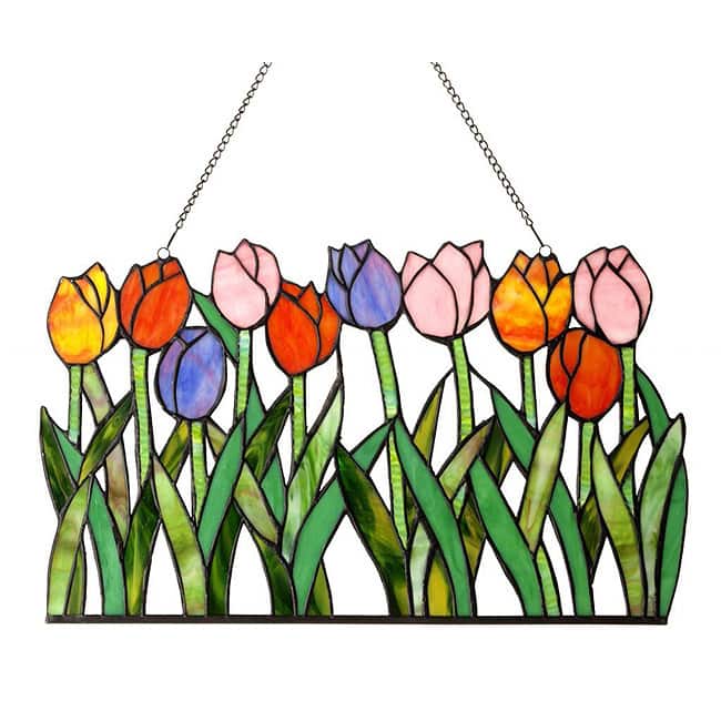 Chloe Tiffany-Style Tulip Design Window Panel - Multi