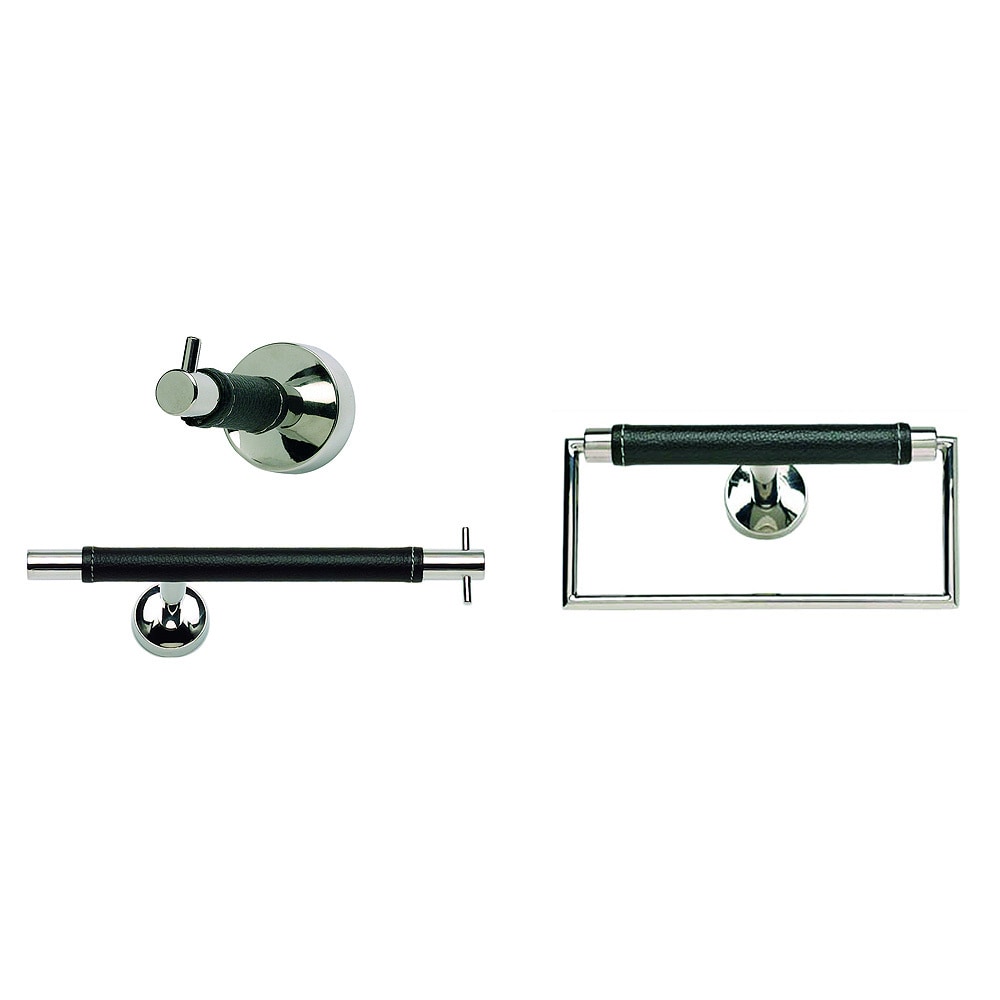 Zanzibar Chrome/ Black Leather 3 piece Bathroom Accessory Set