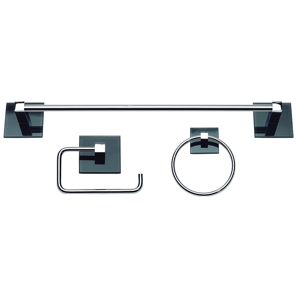 Eucalyptus Polished Chrome/ Black Glass 3 piece Bathroom Accessory Set