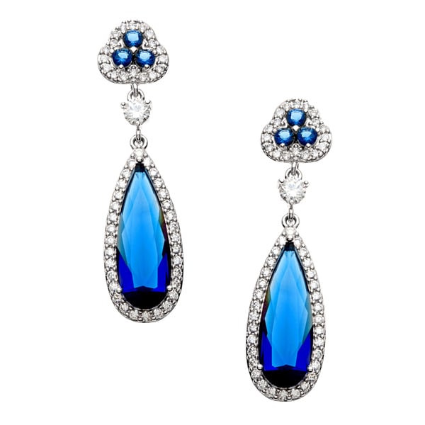 Shop Roberto Martinez Silver Royal Blue Cubic Zirconia Drop Earrings ...