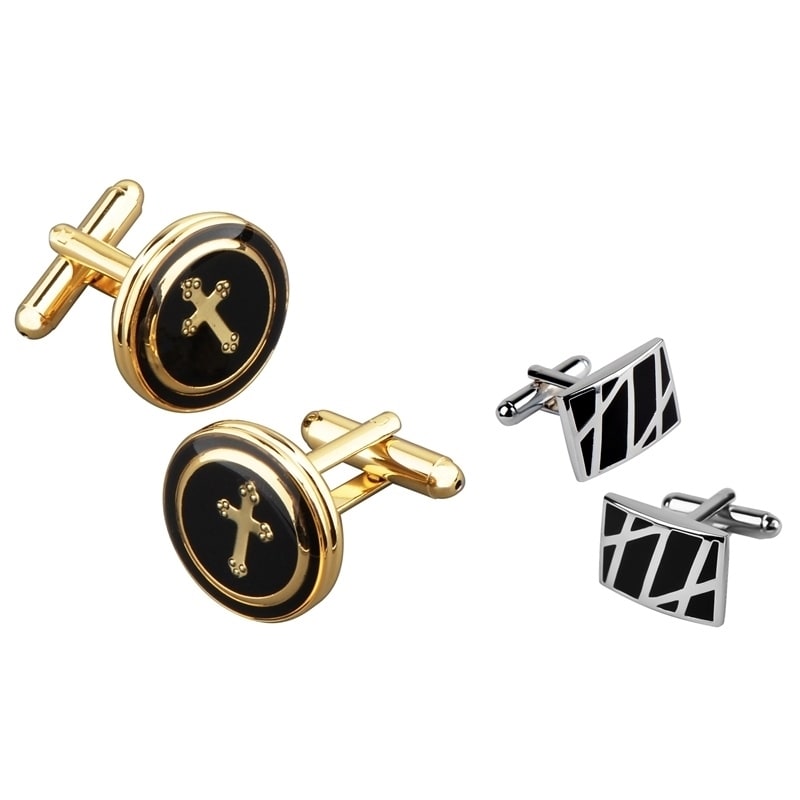 Basacc Goldtone And Black 2 cufflink Set