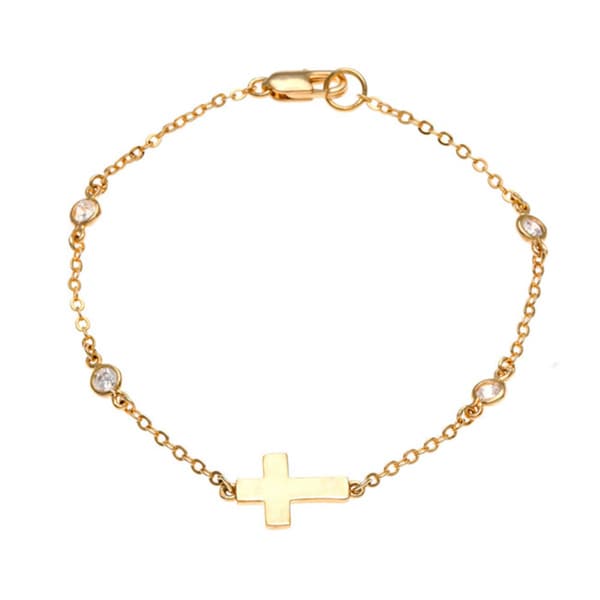 Sterling Essentials 14k Gold Over Silver Cz Sideways Cross Sterling Essentials 14k Gold Over Silver Cz Sideways Cross Bracelet