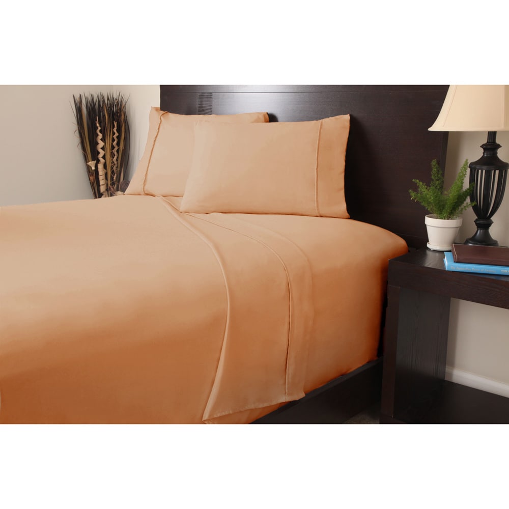 Windsor Windsor Microfiber Solid Color 4 piece Sheet Set Orange Size Queen