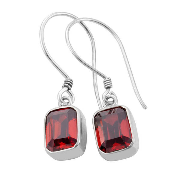 Handmade Sterling Silver Emerald Cut Garnet Earrings Indonesia Handmade Sterling Silver Emerald Cut Garnet Earrings Indonesia
