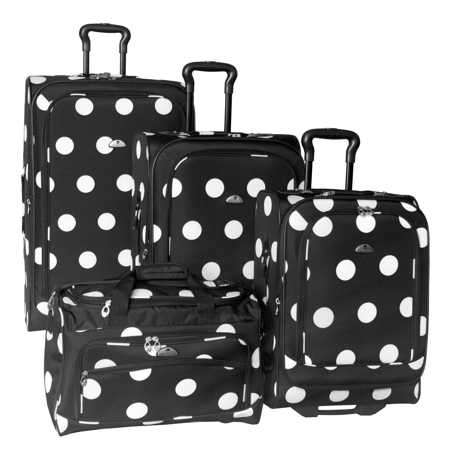 black and white polka dot luggage