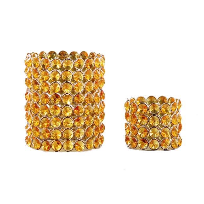 Yellow Crystal Beaded Tea light Votive Set (set Of 2)