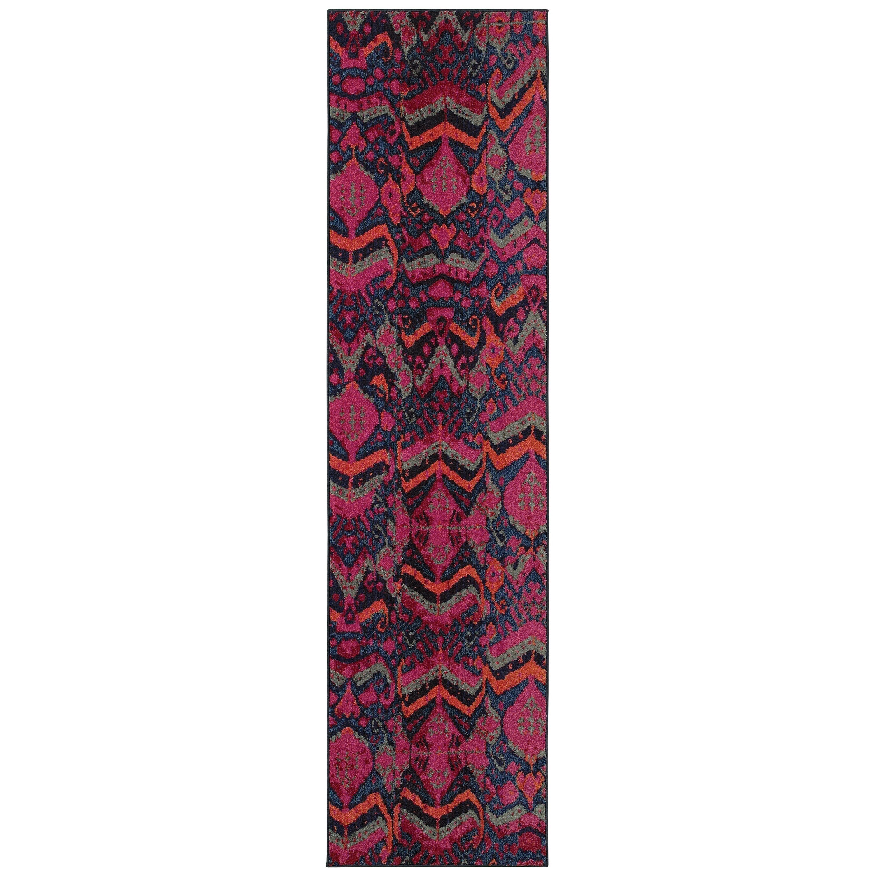 Vibrant Tribal Blue/ Pink Area Rug (27 X 10)