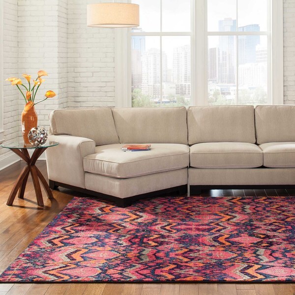 Vibrant Tribal Blue/ Pink Rug (9'9 x 12'2) - 9'9" x 12'2"