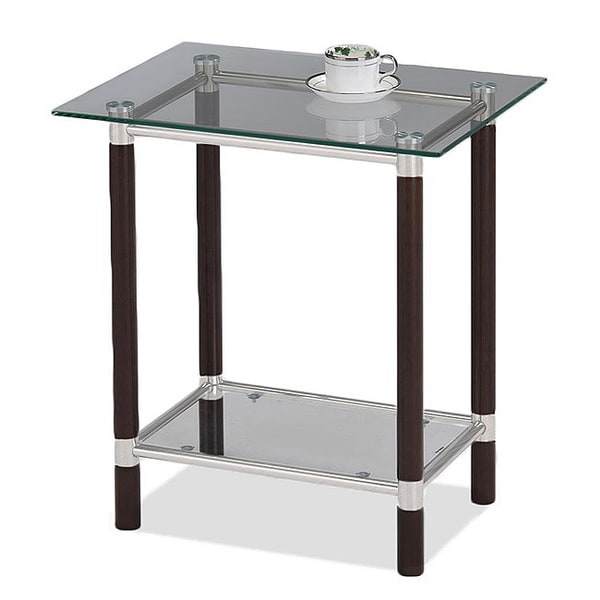 Shop Coffee and Brushed Nickel Finish Glass Top Modern End Table Free