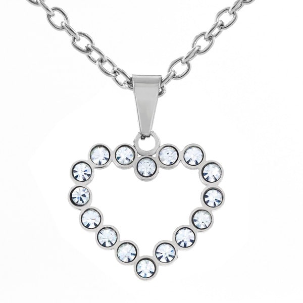 Stainless Steel Cubic Zirconia Open Heart Pendant Necklace. Opens flyout.