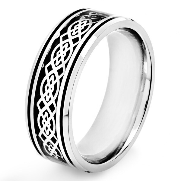 Crucible Stainless Steel Black Carbon Fiber Celtic Knot Design Ring