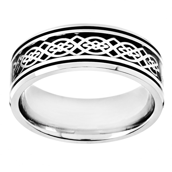 Stainless Steel Black Carbon Fiber Celtic Knot Design Ring - Overstock ...