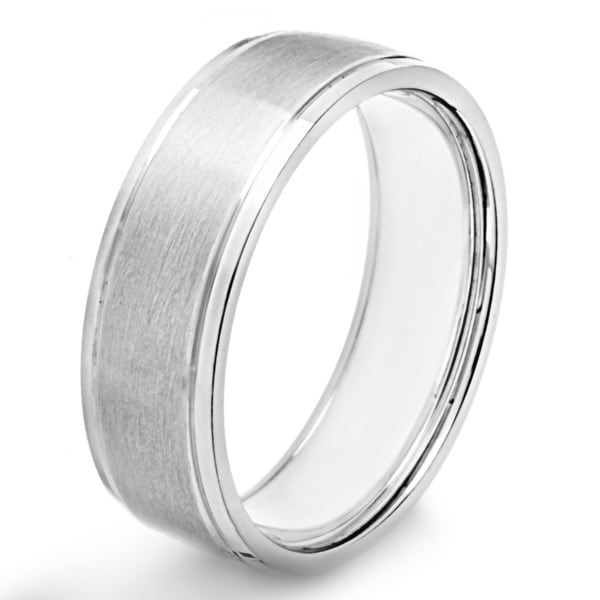Stainless Steel Brushed and Polished Band Ring - White. Opens flyout.