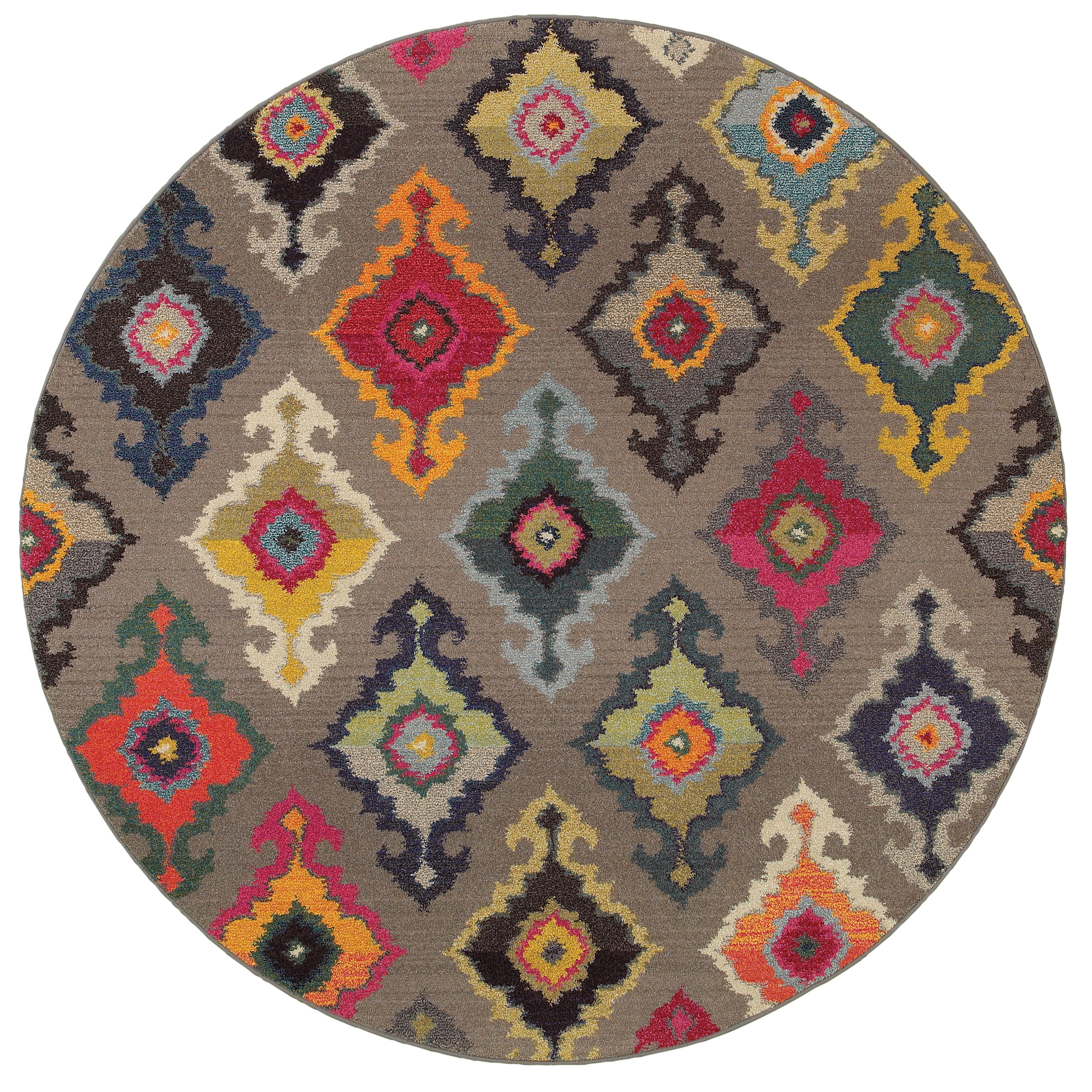 Vibrant Bohemian Grey/ Multicolored Polypropylene Area Rug (78 Round)