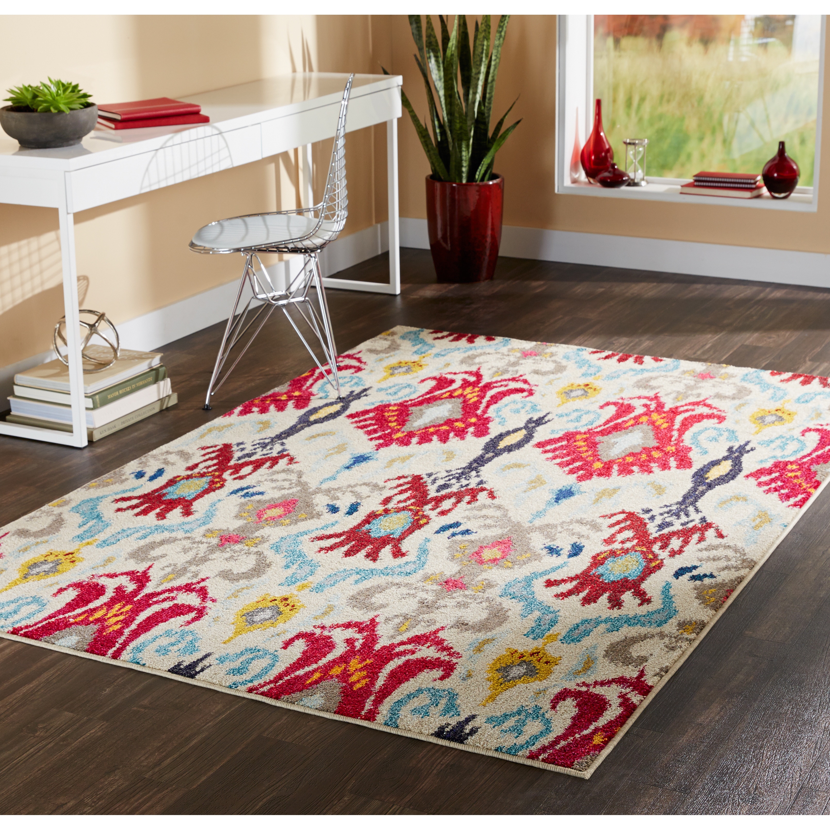 Vibrant Bohemian Ivory/ Red Area Rug (4 X 59)