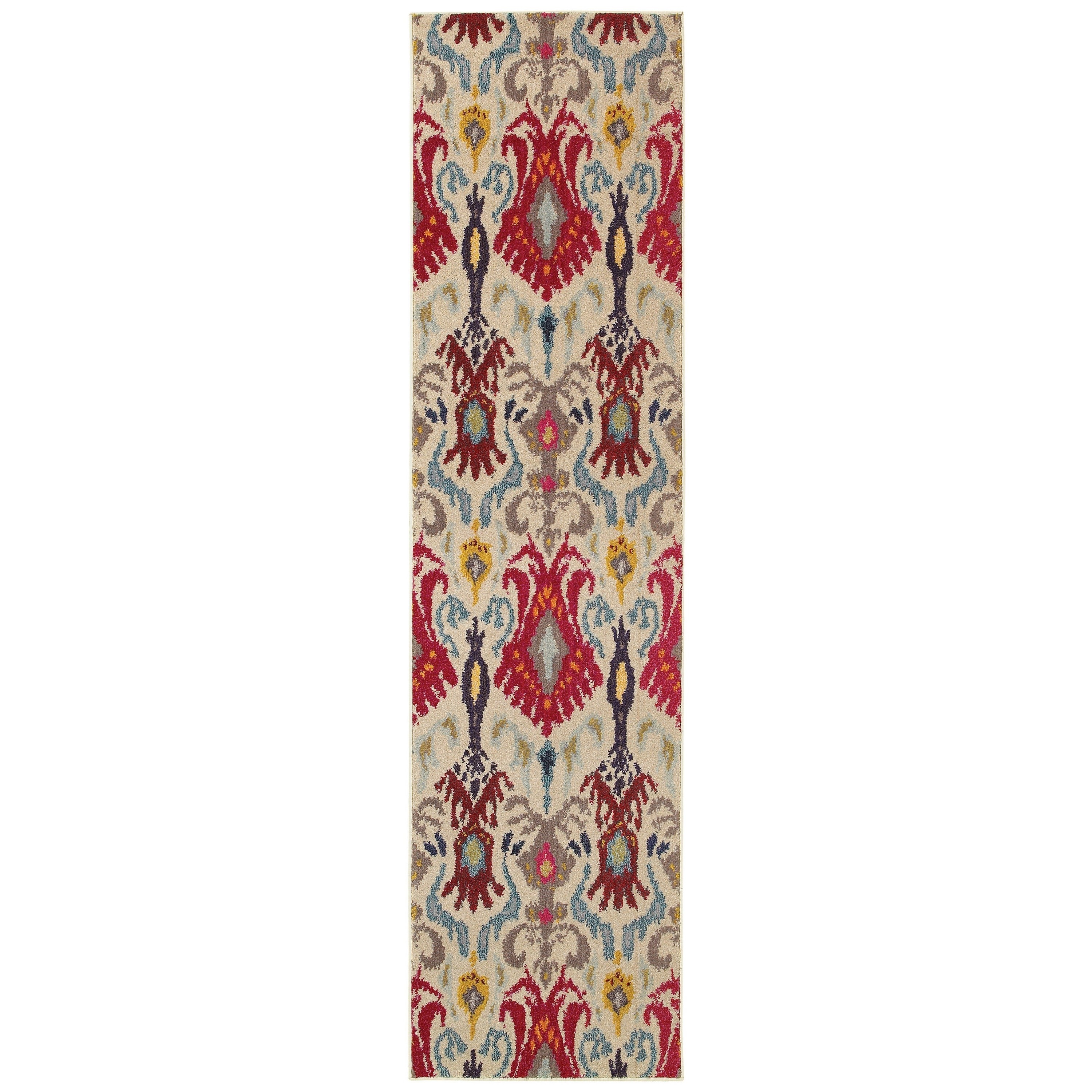 Vibrant Bohemian Ivory/ Red Area Rug (27 X 10)